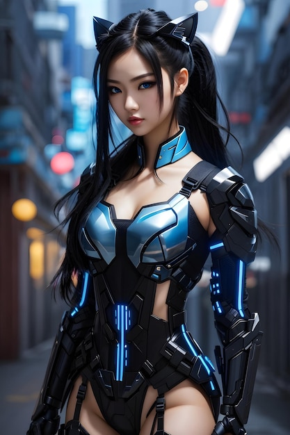 Cyber Anime Girl Cyber Girl Cyber Anime Futurista Anime Girl Cyber Anime Girl Papel de parede Anime Girl AI Generative