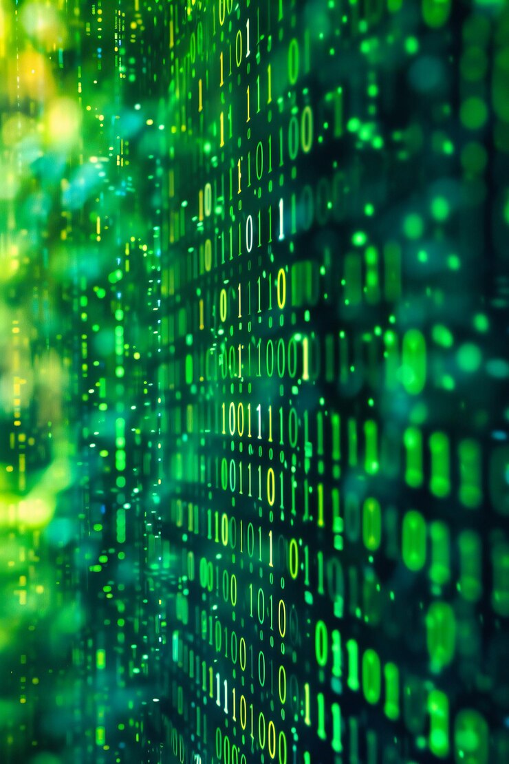 Foto cyber data stream digitaler binärcode und netzwerktechnologie auf einem futuristischen hintergrund
