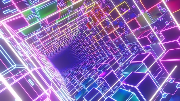 Cyber Electric Space In Cube Box Background para fondo de pantalla en la escena cyberpunk retro y de ciencia ficción de los 90