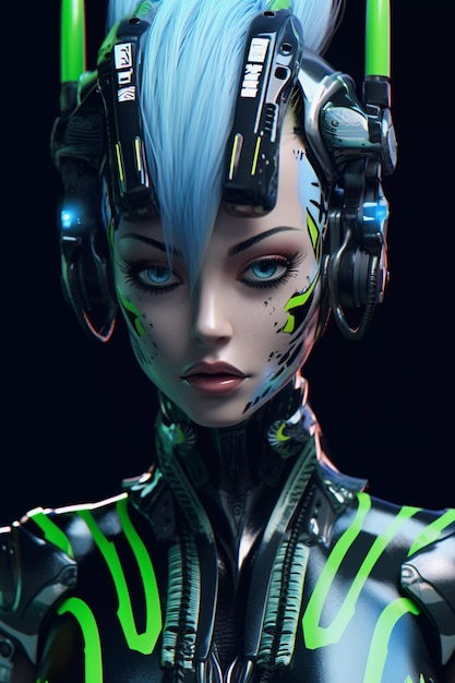 Cyber-Frauen Goth Neon Punk Roboter Android Mädchen Frontalansicht Porträt KI generiert