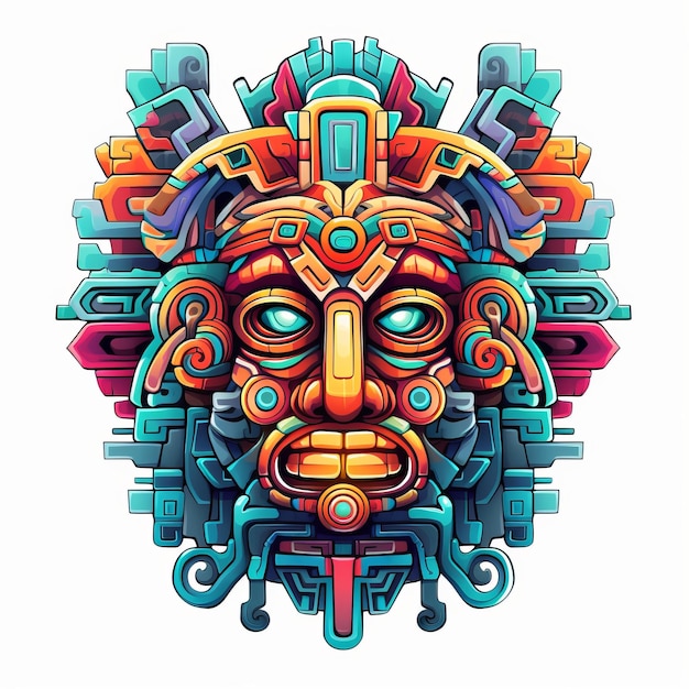 Cyber Mayan Majesty fesselndes vektorgrafisches T-Shirt mit einem bunten Kontur-Design eines Ado