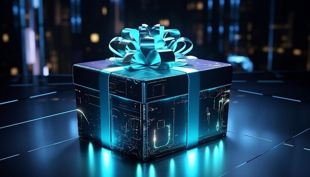 Foto cyber monday caja de regalo ilustración 3d estilo futurista estilo computadora informática