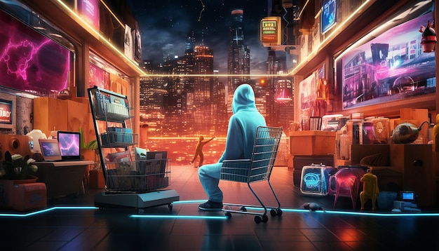 Foto cyber monday cyberpunk-e-commerce-farbbild