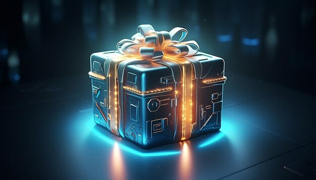 Foto cyber monday-geschenkbox, 3d-illustration, futuristischer stil, computer-stil, informatik