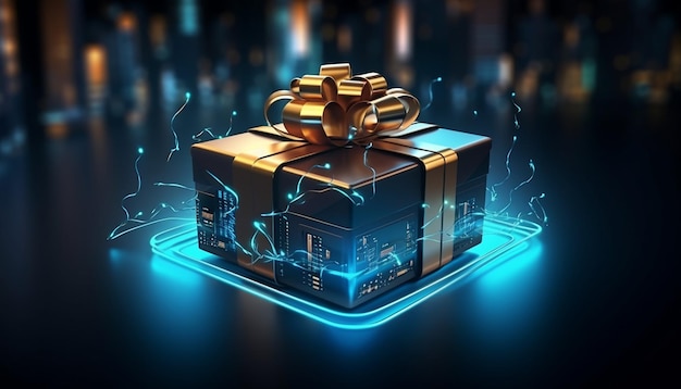 Cyber Monday-Geschenkbox, 3D-Illustration, futuristischer Stil, Computer-Stil, Informatik