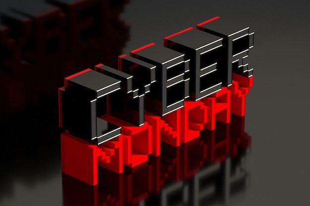 Cyber Monday sobre fondo negro reflejado. Ilustración 3D.