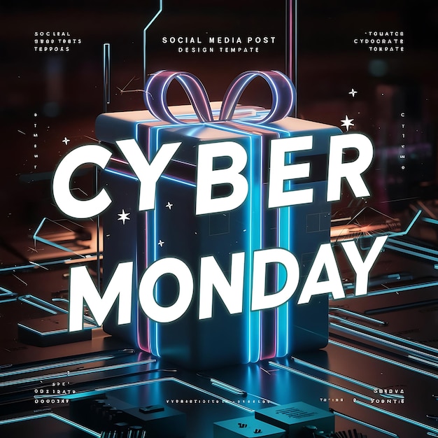 Foto cyber monday verkauf social media post design vorlage mit geschenkbox-konzept