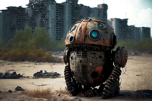 Cyber pripyat android robot aspira android en city of ruins generative ai