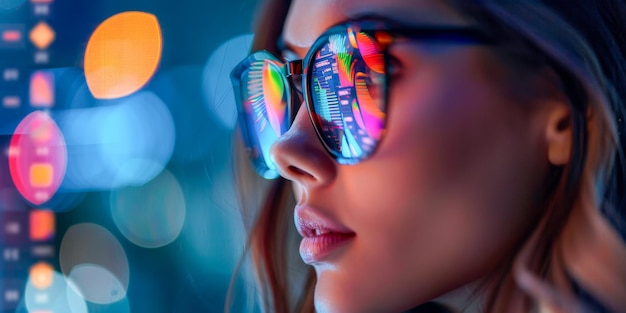 Cyber Reflections Frau mit Neon Sonnenbrille