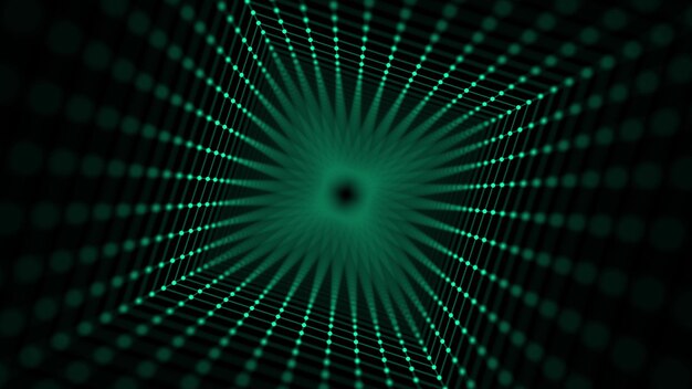 Cyber-Tunnel aus beweglichen leuchtenden Punkten Futuristischer unendlicher Raum-Hintergrund Konzept der Datenübertragung im Cyberspace Hitech-Illustration 3D-Rendering