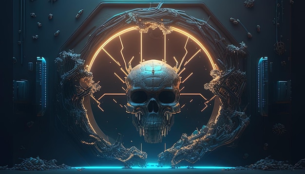 Cybernetic Skull Portal digitale Kunstillustration Generative KI