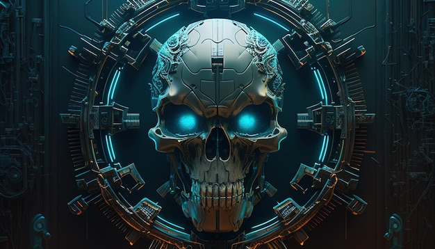 Cybernetic Skull Portal digitale Kunstillustration Generative KI