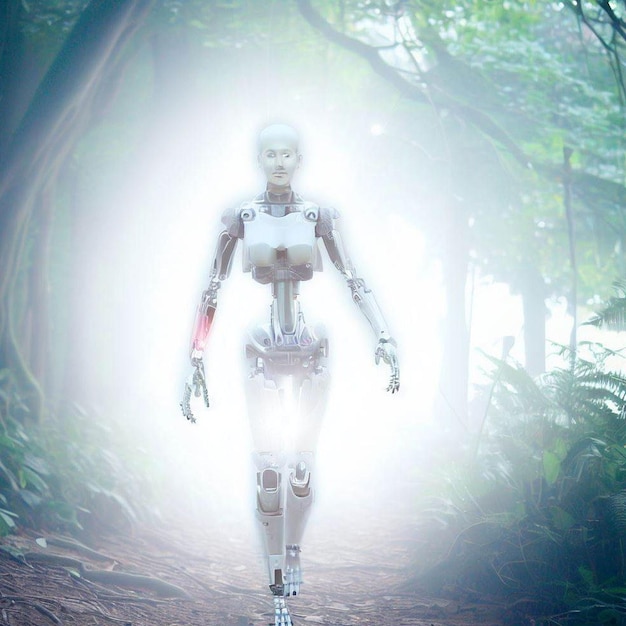 Cybernetic Wanderlust El enigmático viaje de una mujer cyborg en el bosque