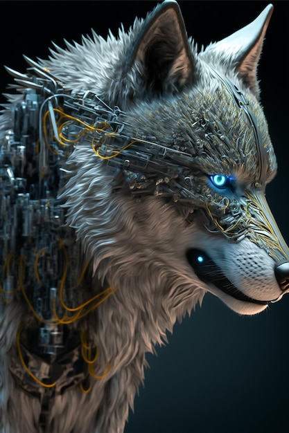Cybernetic Wolf Generado por IA hiperrealista