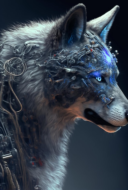 Cybernetic Wolf Generado por IA hiperrealista