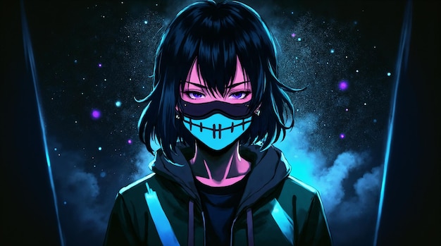 Cyberpunk-Anime Mädchen mit einer Maske