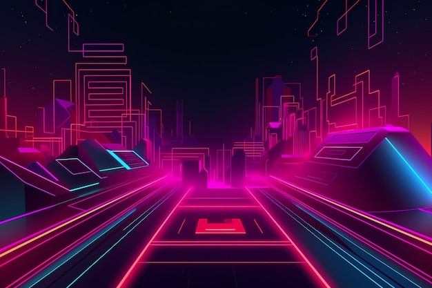 Cyberpunk background wireframe rua da cidade gerada ai