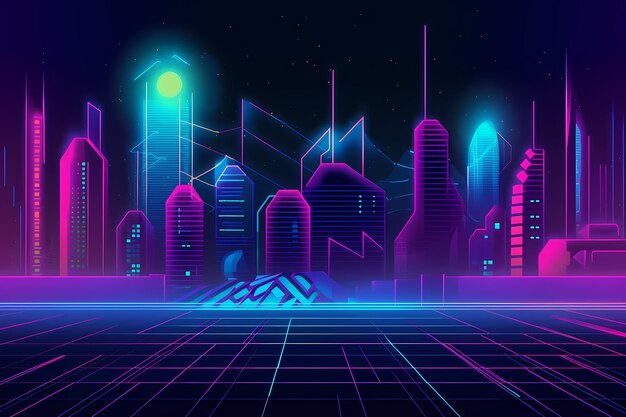 Cyberpunk background wireframe rua da cidade gerada ai