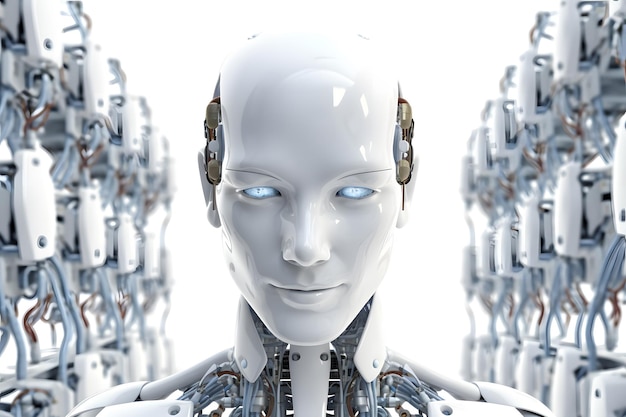 Cyberpunk Businessman White Collar Worker Robot vestido con un traje de negocios Generative Ai Chat Bot