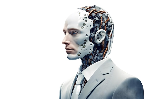 Cyberpunk Businessman White Collar Worker Robot vestido con un traje de negocios Generative Ai Chat Bot