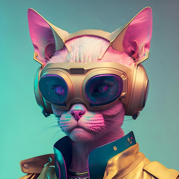 Cyberpunk Cat retrata animais antropomórficos engraçados