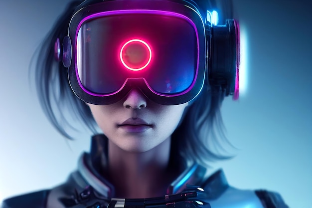 Cyberpunk de chica futurista de renderizado 3D