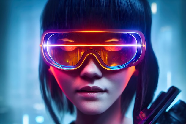 Cyberpunk de chica futurista de renderizado 3D