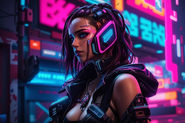 cyberpunk chica mujer neon antecedentes