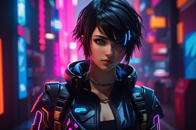 cyberpunk chica mujer neon antecedentes