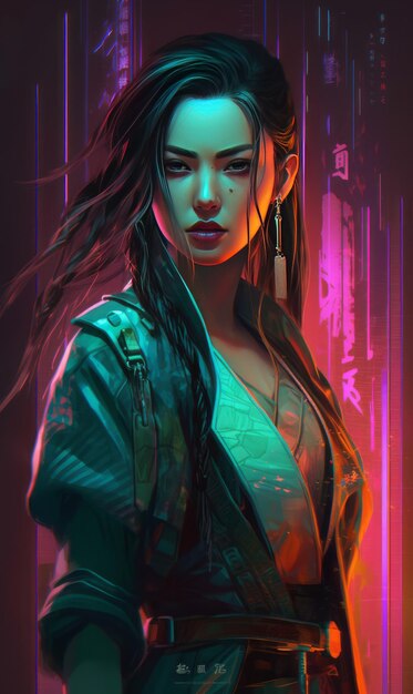 Cyberpunk Chronicles Neon Hojas de cálculo Samurai y la hechicera de entrada de datos