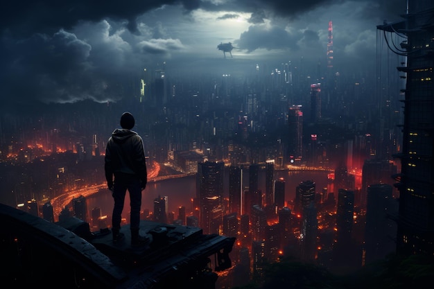 Cyberpunk City IA geradora de luz natural