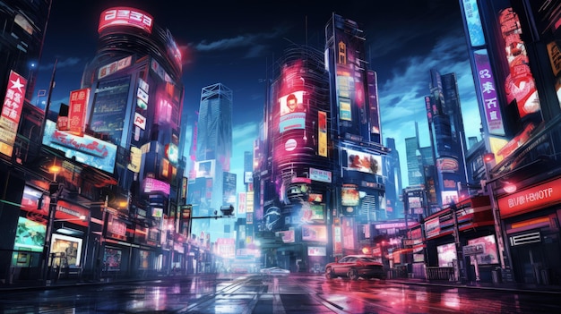 Cyberpunk City Street Night View Futuristic City Neon Light Generative AI