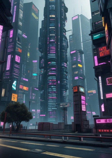 Cyberpunk City Street Retro-Zukunft erzeugt von KI