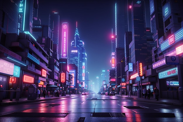 Cyberpunk Dreams Ilustración fotorrealista de la ciudad en 3D