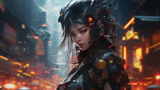 Cyberpunk estilo techno guerreiro anime garota imagem gerada por IA