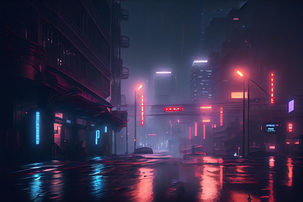 Cyberpunk futurista noche ciudad calle IA generativa