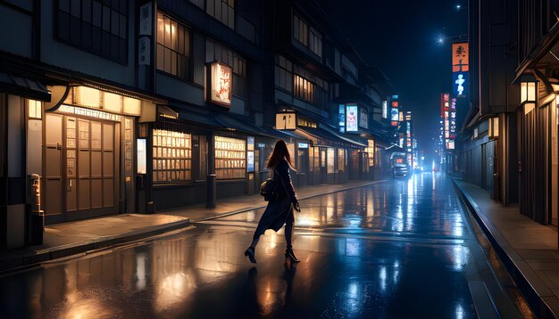 Cyberpunk futuro cidade rua movimentada luzes noturnas Generative AI