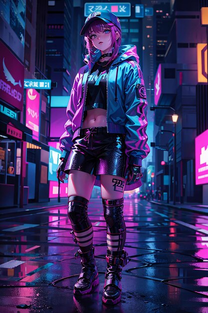 Cyberpunk girl estilo de anime sci-fi fundo futurista