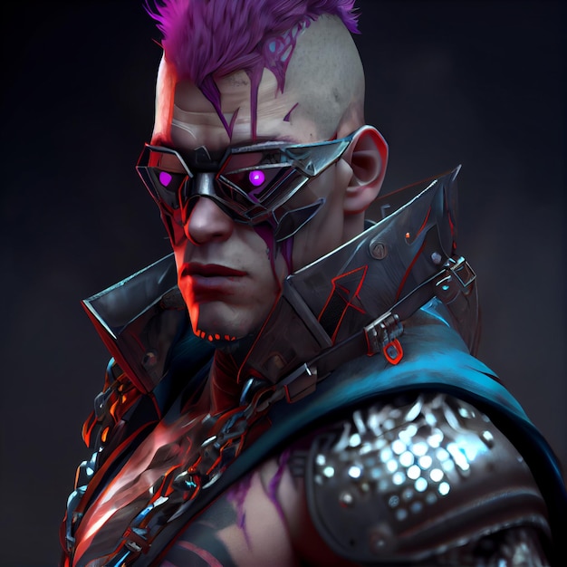 Cyberpunk guerrero hombre soldado futurista 3d render ilustración