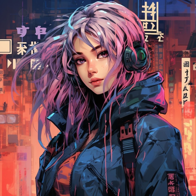 Cyberpunk handgezeichnete Manga- und Anime-Charaktere Ai-generierte Kunst