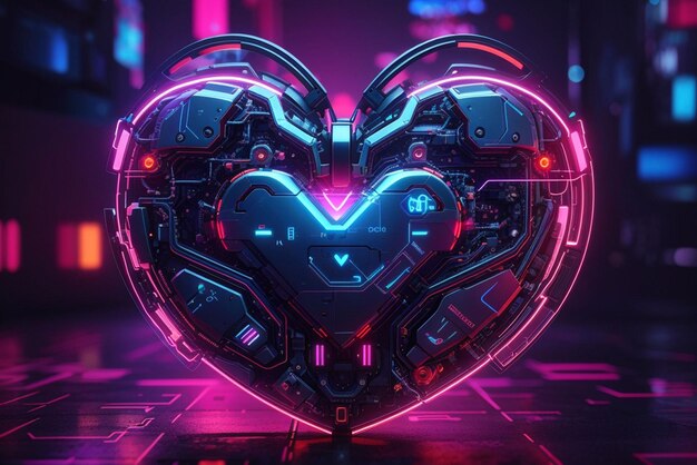 Foto cyberpunk hightech neon coração brilhante cyber val