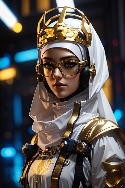 Foto cyberpunk-hijab-mädchen futuretech muslim i