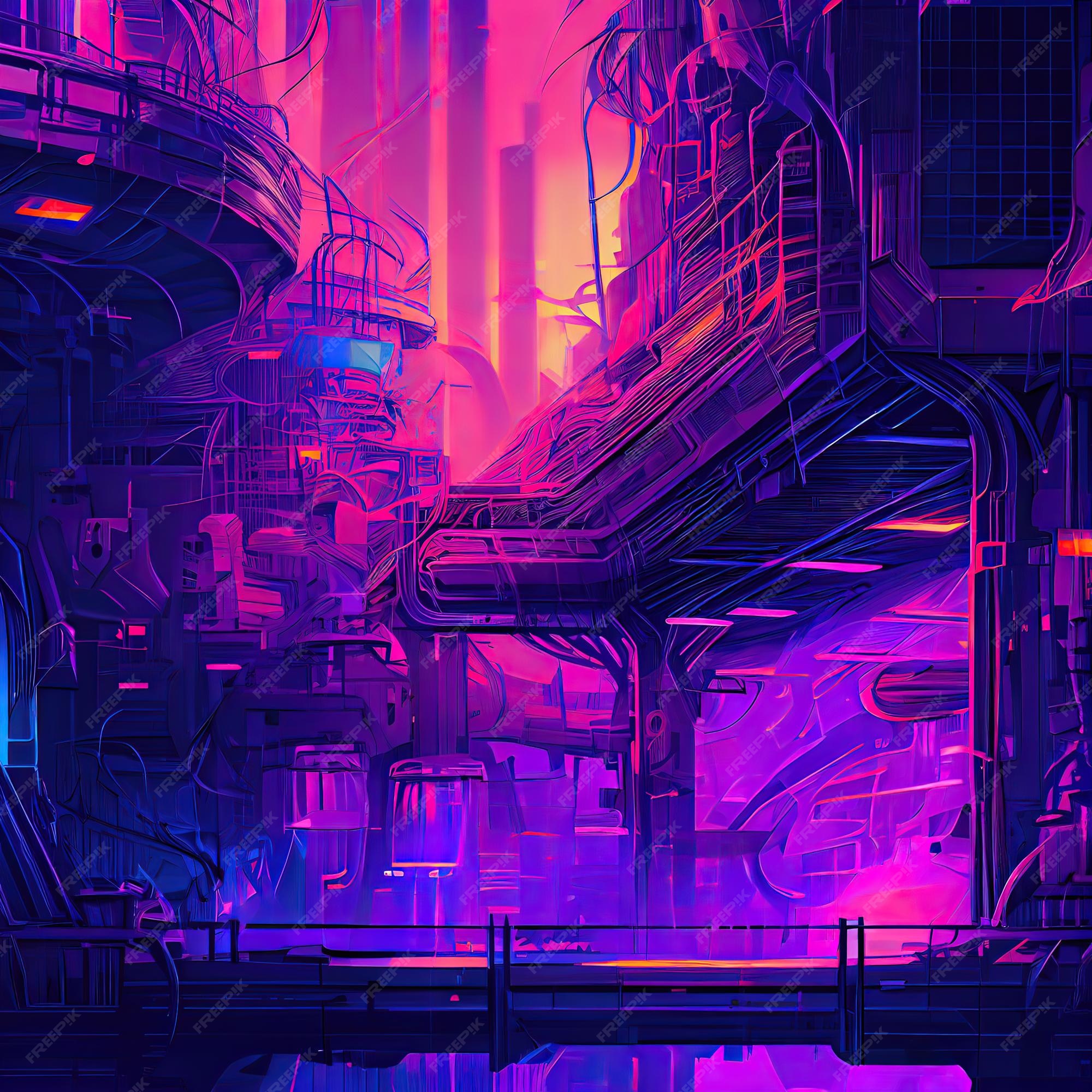 Cyberpunk industrial abstract future wallpaper conceito futurista noite  rosa paisagem urbana ilustração 3d