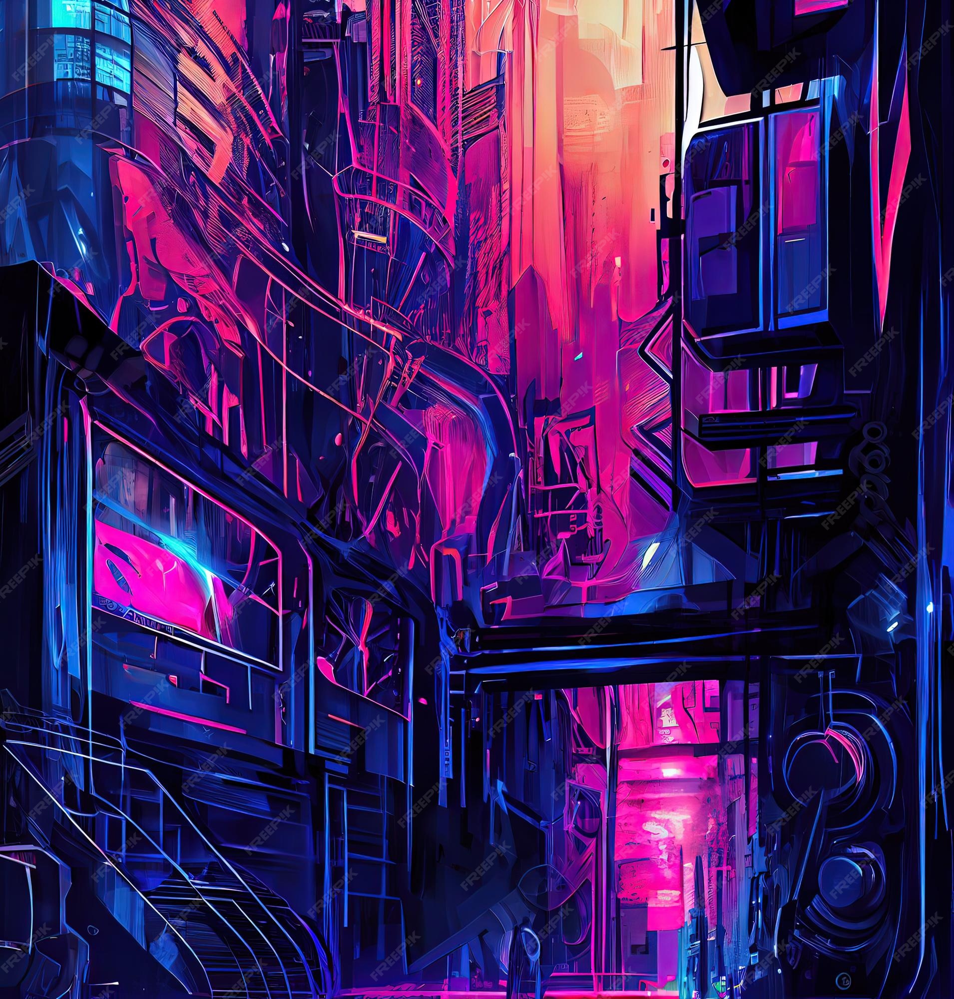 Cyberpunk industrial abstract future wallpaper conceito futurista noite  rosa paisagem urbana ilustração 3d