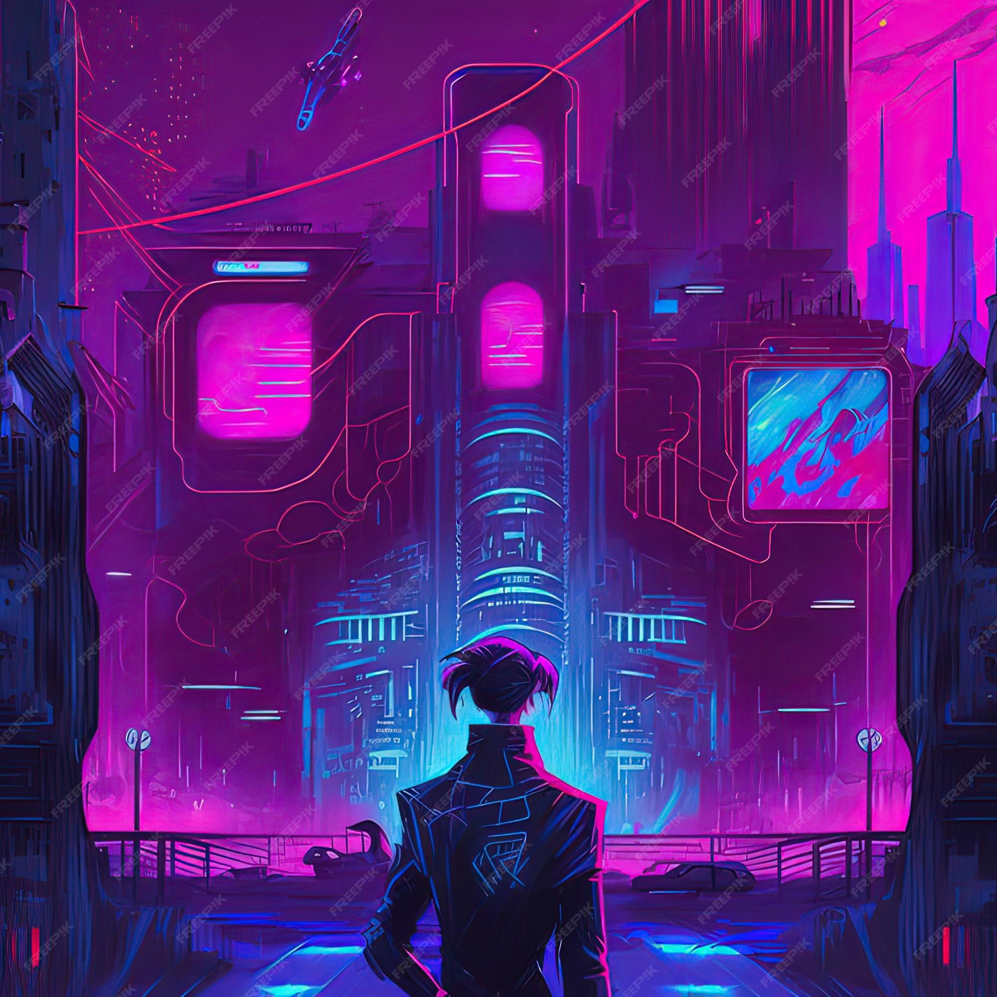 Cyberpunk industrial abstract future wallpaper conceito futurista noite  rosa paisagem urbana ilustração 3d