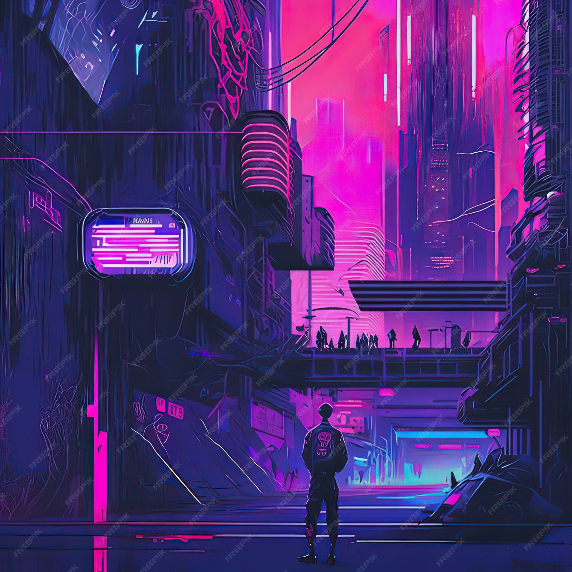 Cyberpunk industrial abstract future wallpaper conceito futurista noite  rosa paisagem urbana ilustração 3d