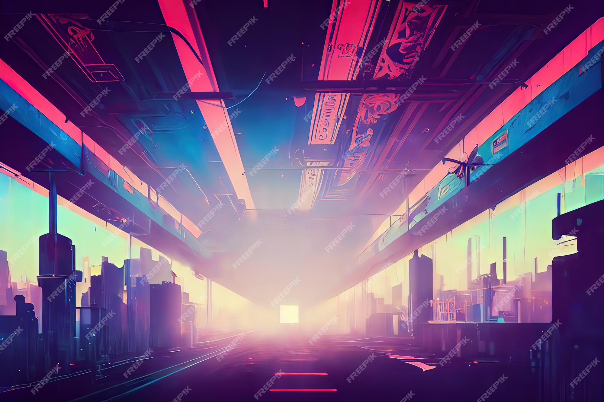 Cyberpunk industrial abstract future wallpaper conceito futurista noite  rosa paisagem urbana ilustração 3d