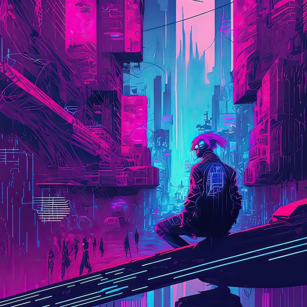 Cyberpunk Industrial Abstract Future Wallpaper Conceito futurista Noite rosa paisagem urbana Ilustração 3D