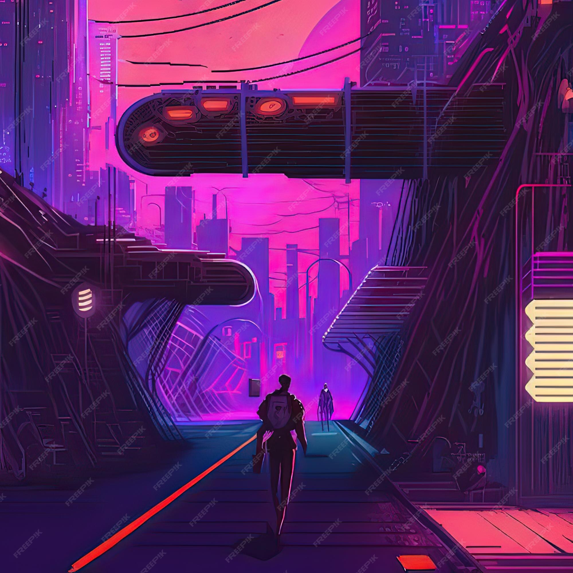 Cyberpunk industrial abstract future wallpaper conceito futurista noite  rosa paisagem urbana ilustração 3d