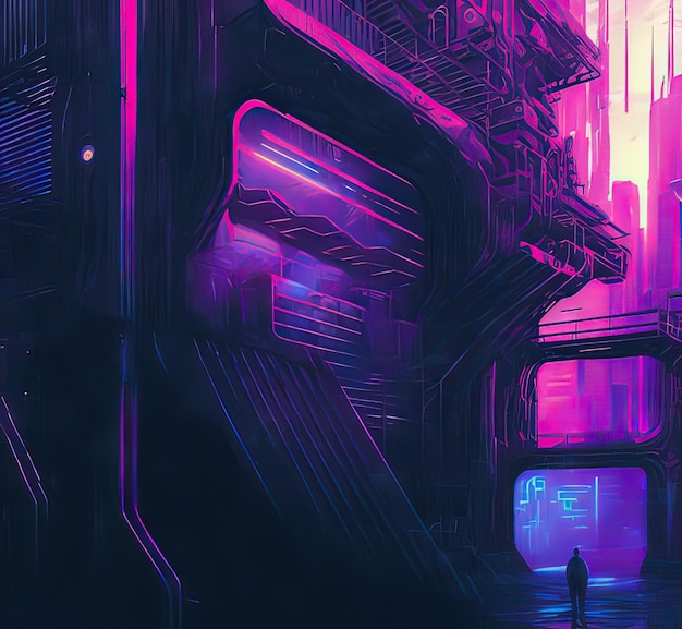 Cyberpunk Industrial Abstract Future Wallpaper Conceito futurista Noite rosa paisagem urbana Ilustração 3D